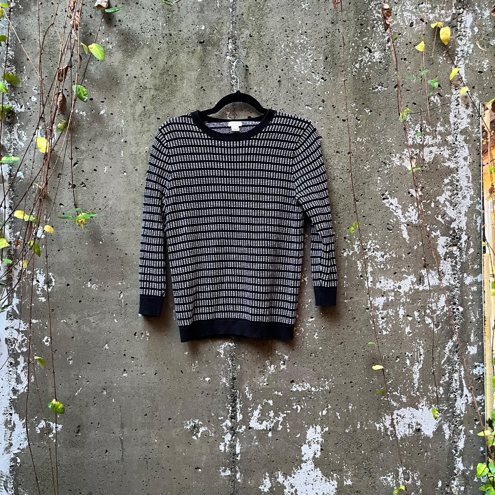 ✨3 for $50✨ J. Crew Cotton Light Pullover Sweater, 3/4 Sleeves, Black + White, S
